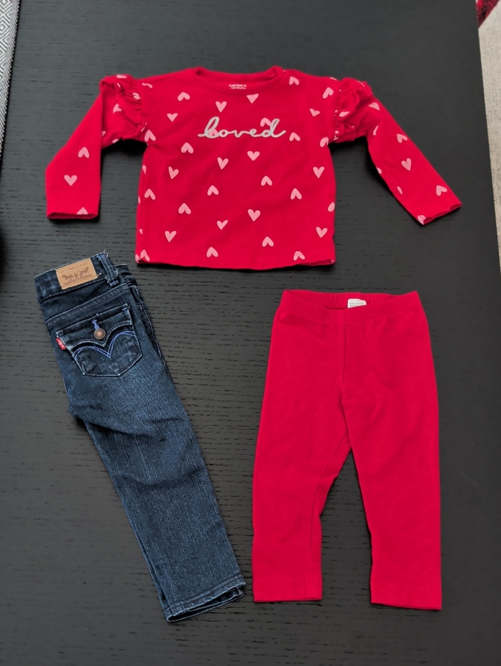3 Piece Lot 2T Levi's Long Sleeve Heart Loved Shirt Red Pants